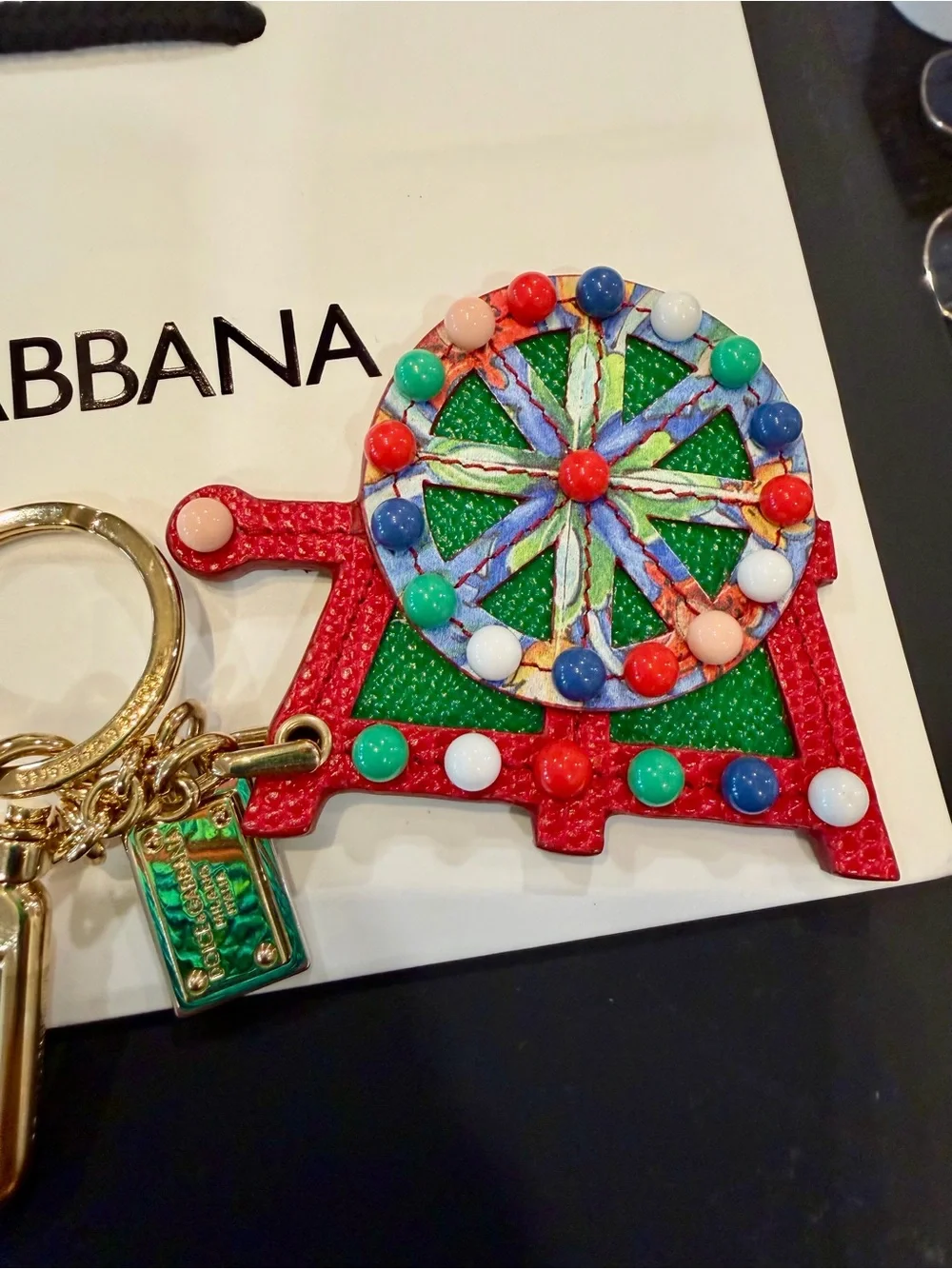 Dolce & Gabbana Red Multicolor Ferris Wheel Leather Key & Card Holder Charm